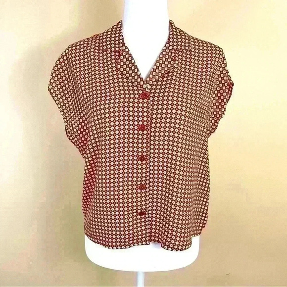 NWT Maison D’Amelie Orange Checkered Box 60’s Style Button Crop Top Size XS - Picture 1 of 10
